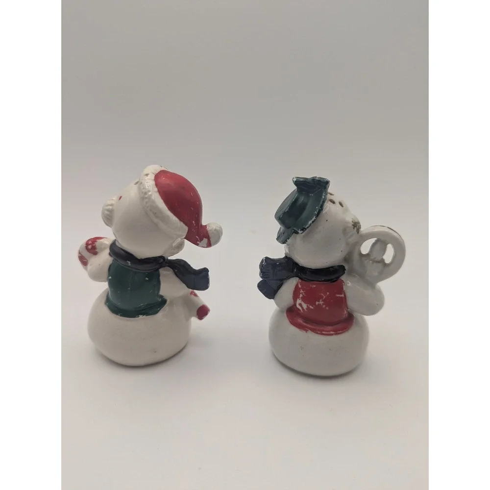 Vtg RARE Set‎ Japan Ucagco Snowman Salt Pepper Shakers Christmas Anthropomorphic